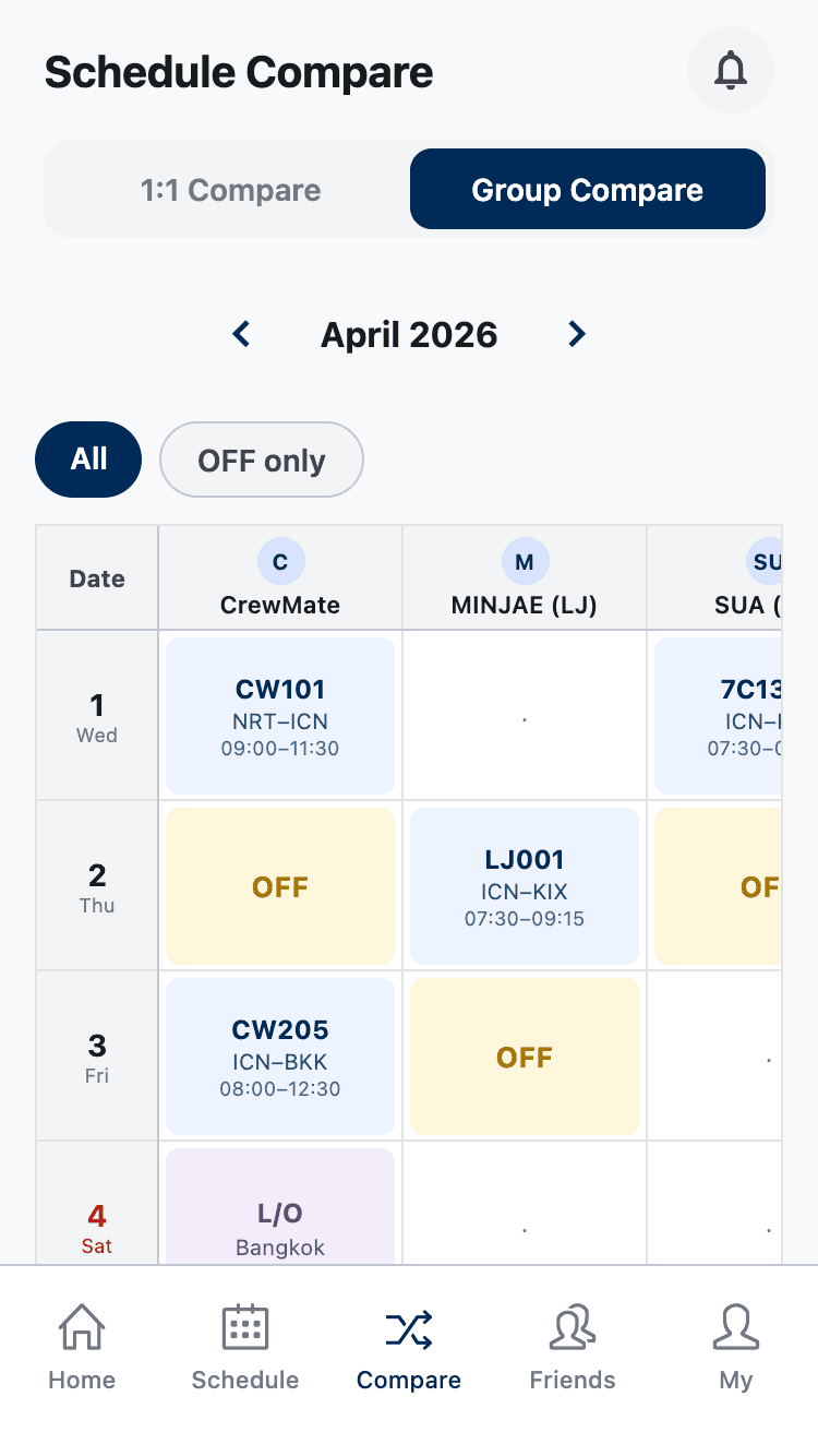 친구와 쉬는 날 맞추기